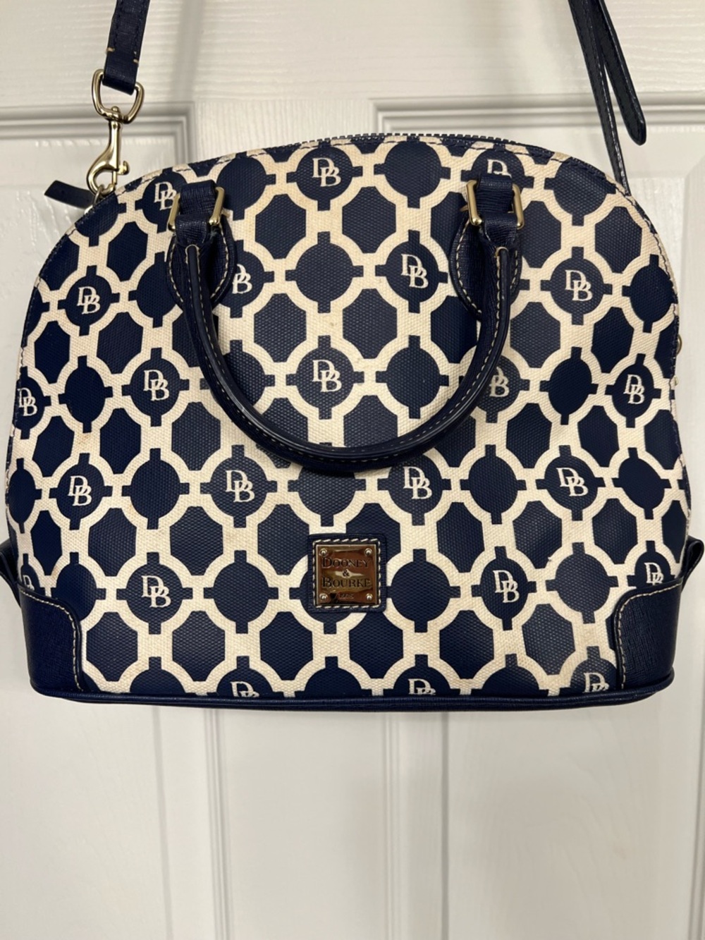 Dooney & Bourke Navy and White Monogram Dome Satchel